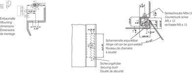 Hinge 125°, with weldable socket, detachable