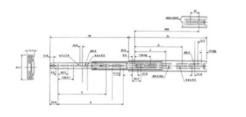 Telescopic slide, full extension, locking device, rapid disengagement