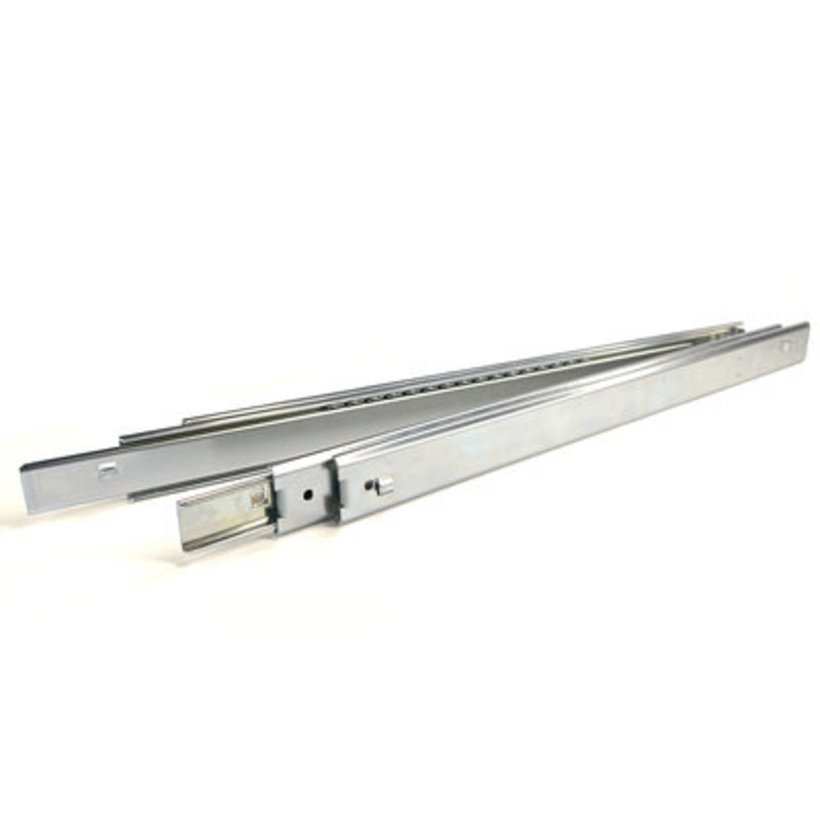 Telescopic slides, bayonet mounting, over-extension