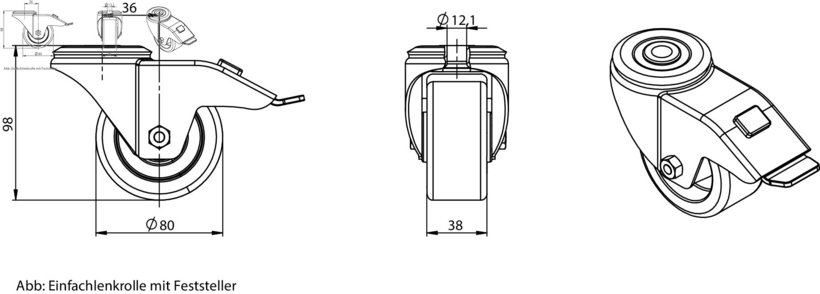 Single swivel caster, load capacity 150 kg Single swivel caster, load capacity 150 kg